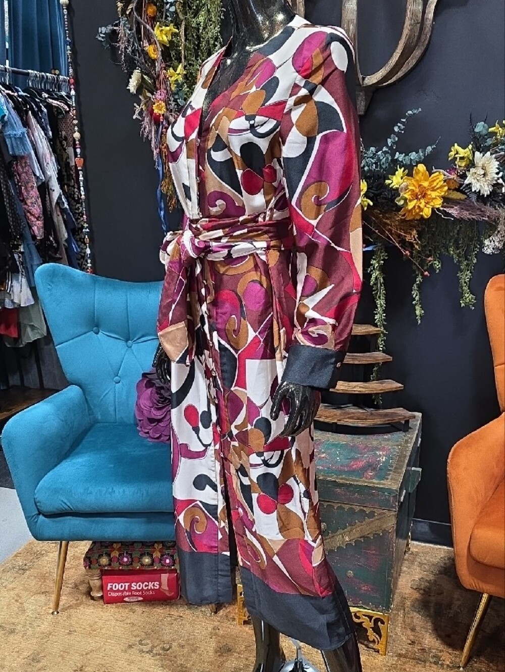 NEW! Zara Abstract Print Button Up Maxi Dress in Magenta, Brown and Black - Picture 8 of 13